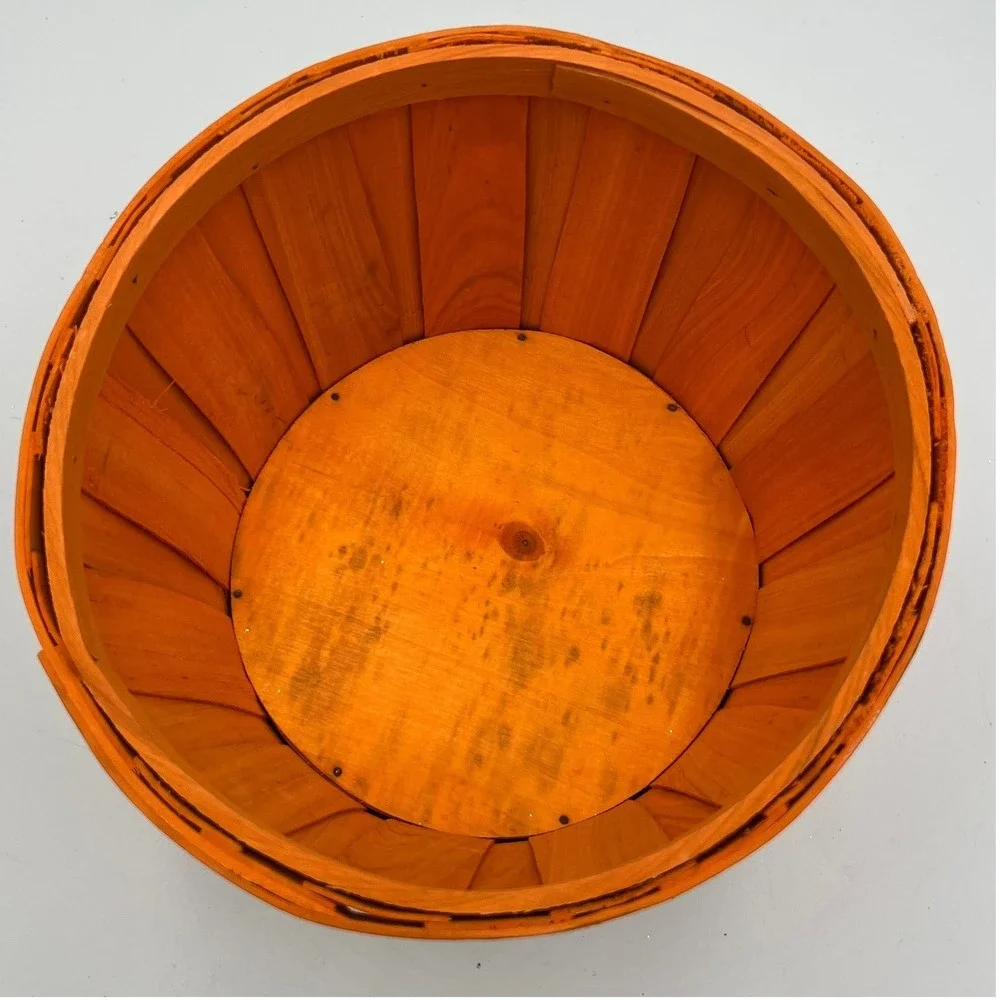 Made For Retail Round Bushel Basket Unisex OS Orange NWOT Wood Slat Rustic